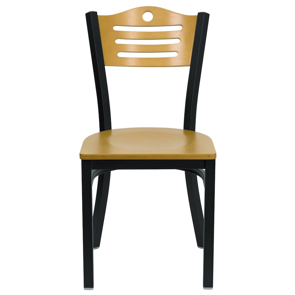 Black Slat Back Metal Restaurant Chair - Natural Wood Back & Seat
