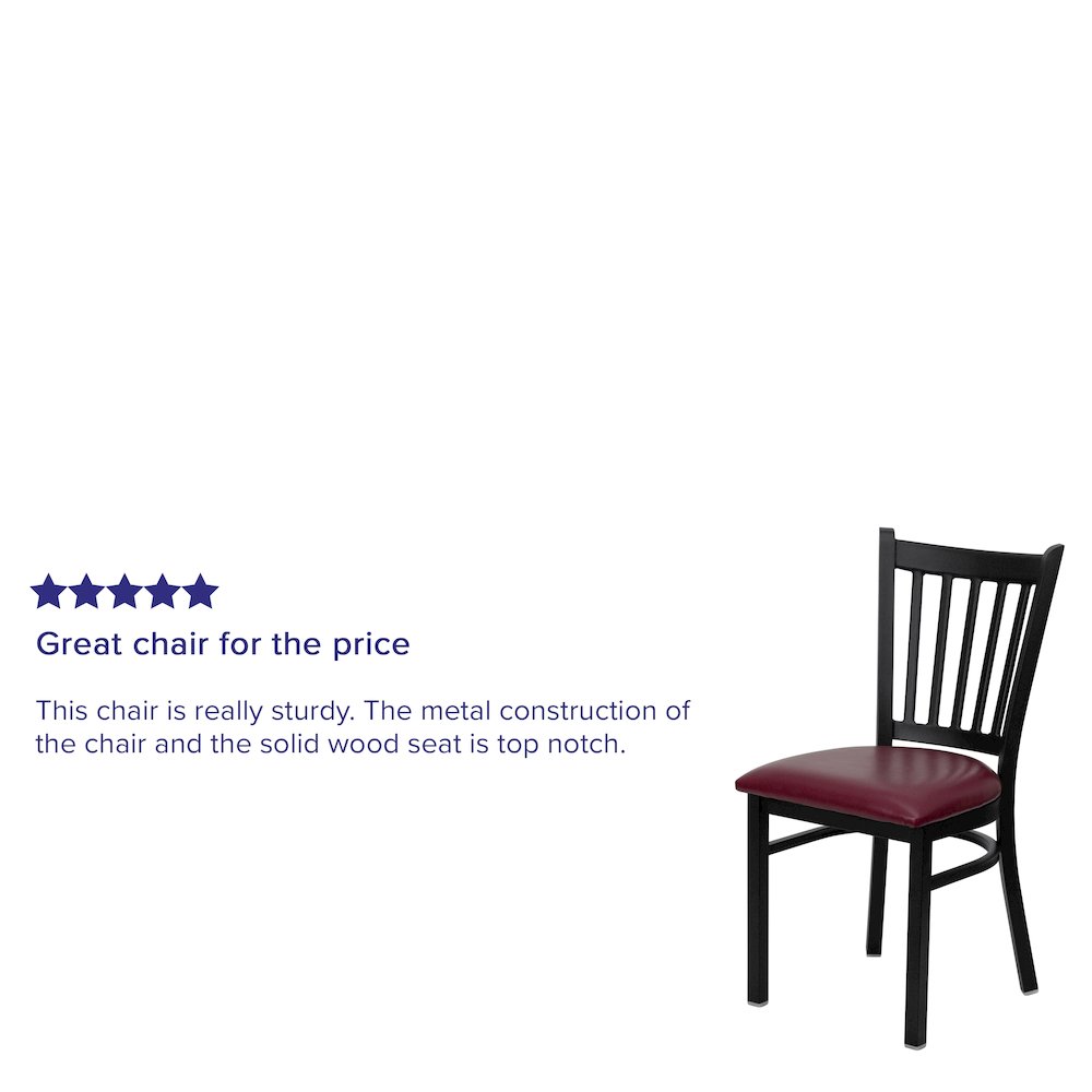 Black Vertical Back Metal Restaurant Chair - Burgundy Vinyl Seat