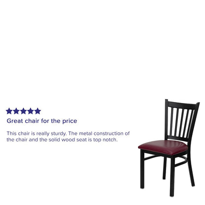 Black Vertical Back Metal Restaurant Chair - Burgundy Vinyl Seat