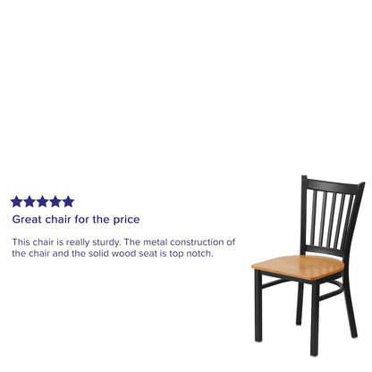 Black Vertical Back Metal Restaurant Chair - Natural Wood Seat