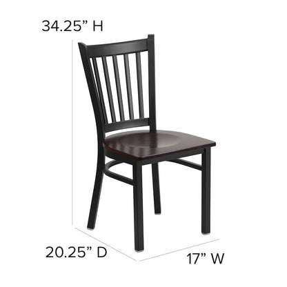 Black Vertical Back Metal Restaurant Chair - Walnut Wood Seat