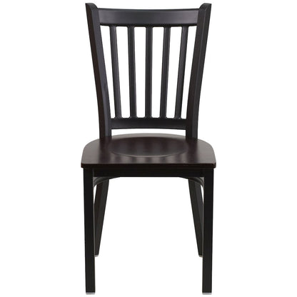 Black Vertical Back Metal Restaurant Chair - Walnut Wood Seat