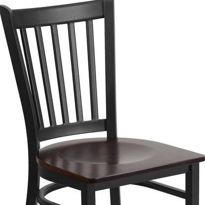 Black Vertical Back Metal Restaurant Chair - Walnut Wood Seat