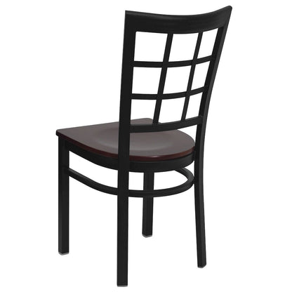 Black Window Back Metal Restaurant Chair - Mahogany Wood Seat