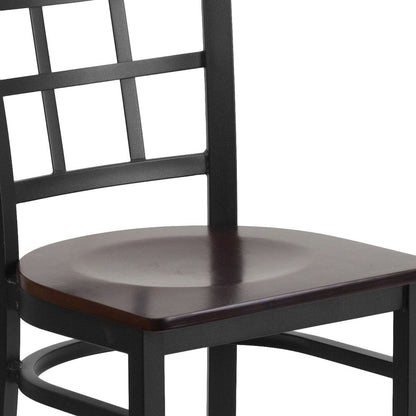 Black Window Back Metal Restaurant Chair - Walnut Wood Seat