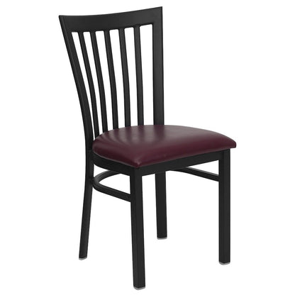 Black School House Back Metal Restaurant Chair - Burgundy Vinyl Seat