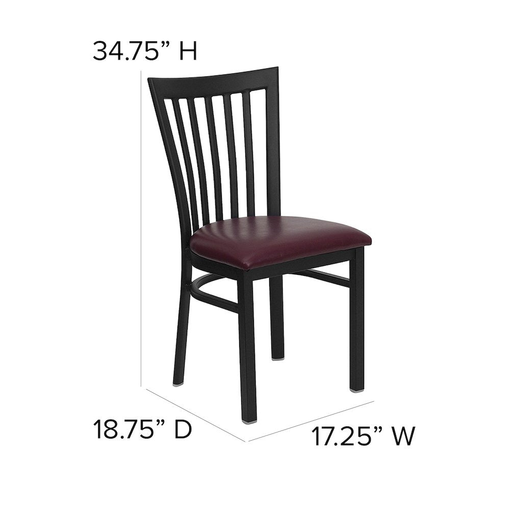 Black School House Back Metal Restaurant Chair - Burgundy Vinyl Seat