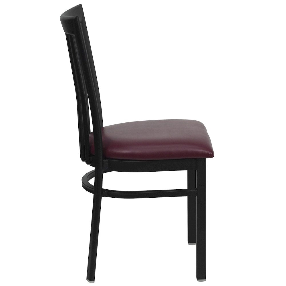 Black School House Back Metal Restaurant Chair - Burgundy Vinyl Seat