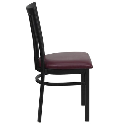 Black School House Back Metal Restaurant Chair - Burgundy Vinyl Seat