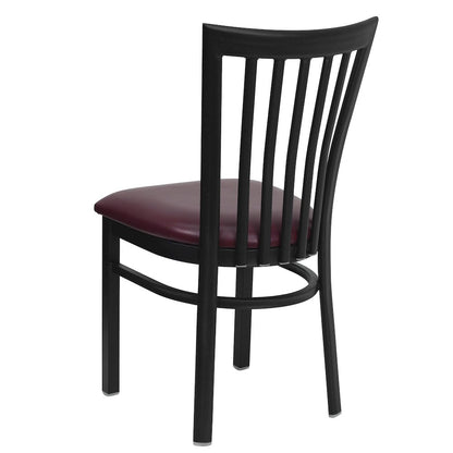 Black School House Back Metal Restaurant Chair - Burgundy Vinyl Seat