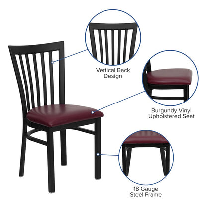 Black School House Back Metal Restaurant Chair - Burgundy Vinyl Seat