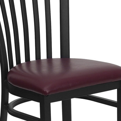 Black School House Back Metal Restaurant Chair - Burgundy Vinyl Seat