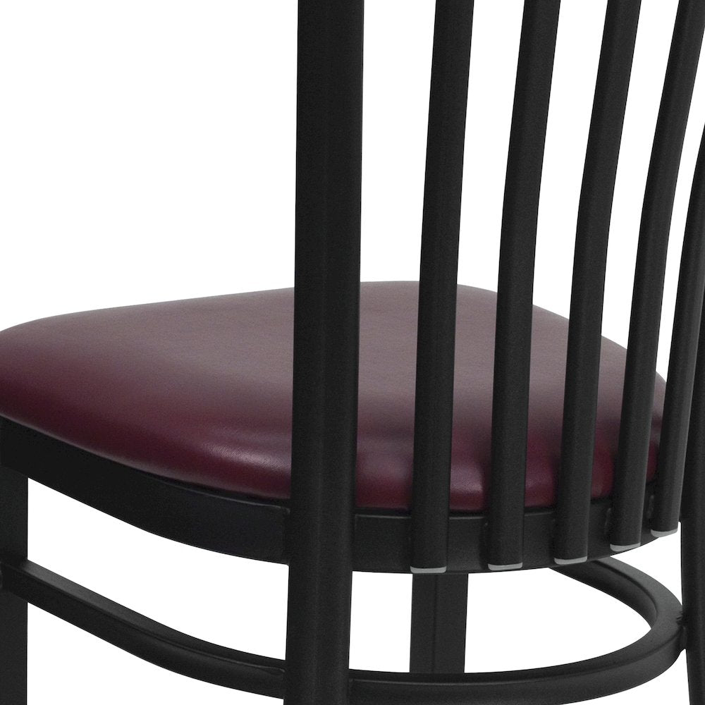 Black School House Back Metal Restaurant Chair - Burgundy Vinyl Seat