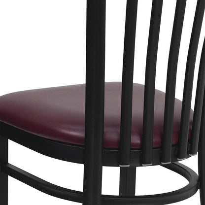 Black School House Back Metal Restaurant Chair - Burgundy Vinyl Seat