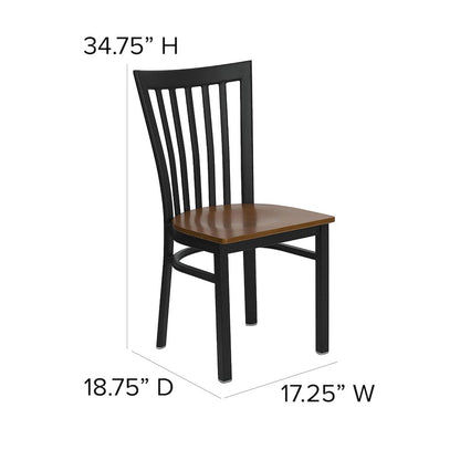 Black School House Back Metal Restaurant Chair - Cherry Wood Seat