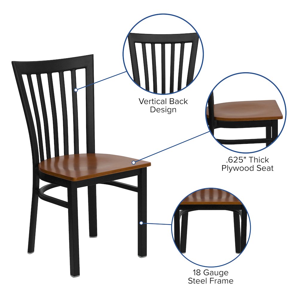 Black School House Back Metal Restaurant Chair - Cherry Wood Seat