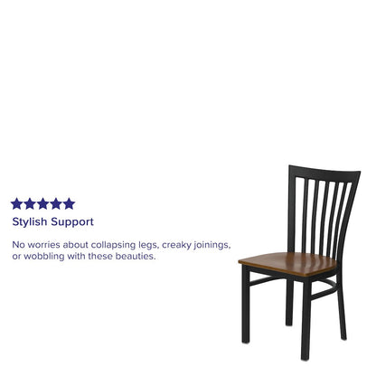 Black School House Back Metal Restaurant Chair - Cherry Wood Seat