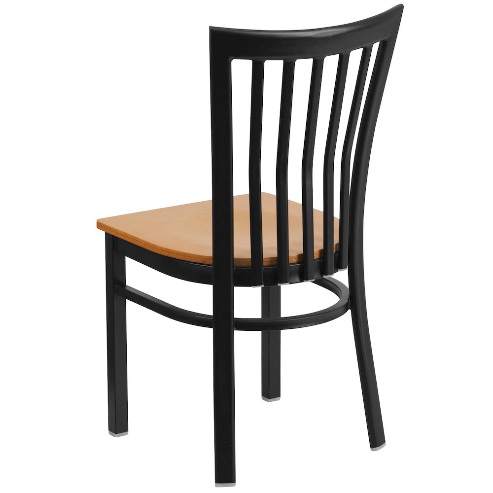 Black School House Back Metal Restaurant Chair - Natural Wood Seat