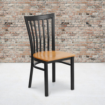 Black School House Back Metal Restaurant Chair - Natural Wood Seat