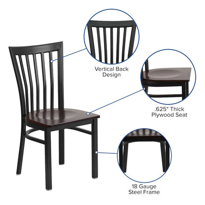Black School House Back Metal Restaurant Chair - Walnut Wood Seat