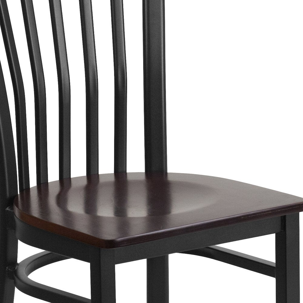 Black School House Back Metal Restaurant Chair - Walnut Wood Seat