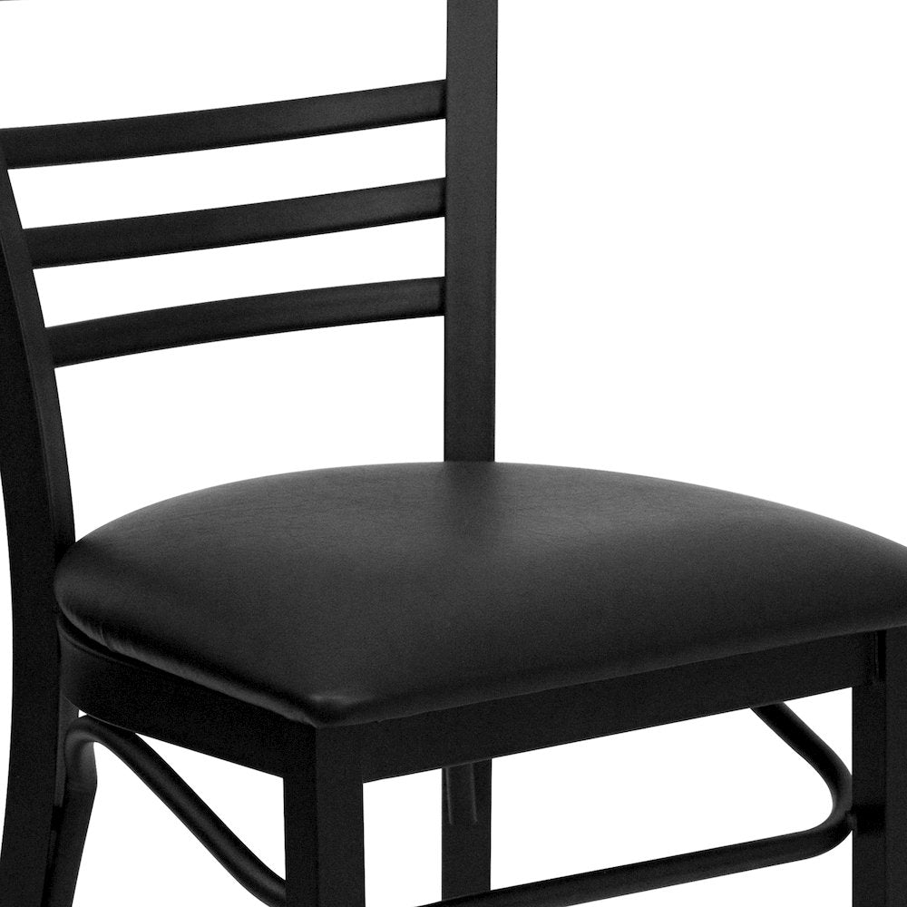 Black Three-Slat Ladder Back Metal Restaurant Chair - Black Vinyl Seat