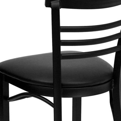 Black Three-Slat Ladder Back Metal Restaurant Chair - Black Vinyl Seat