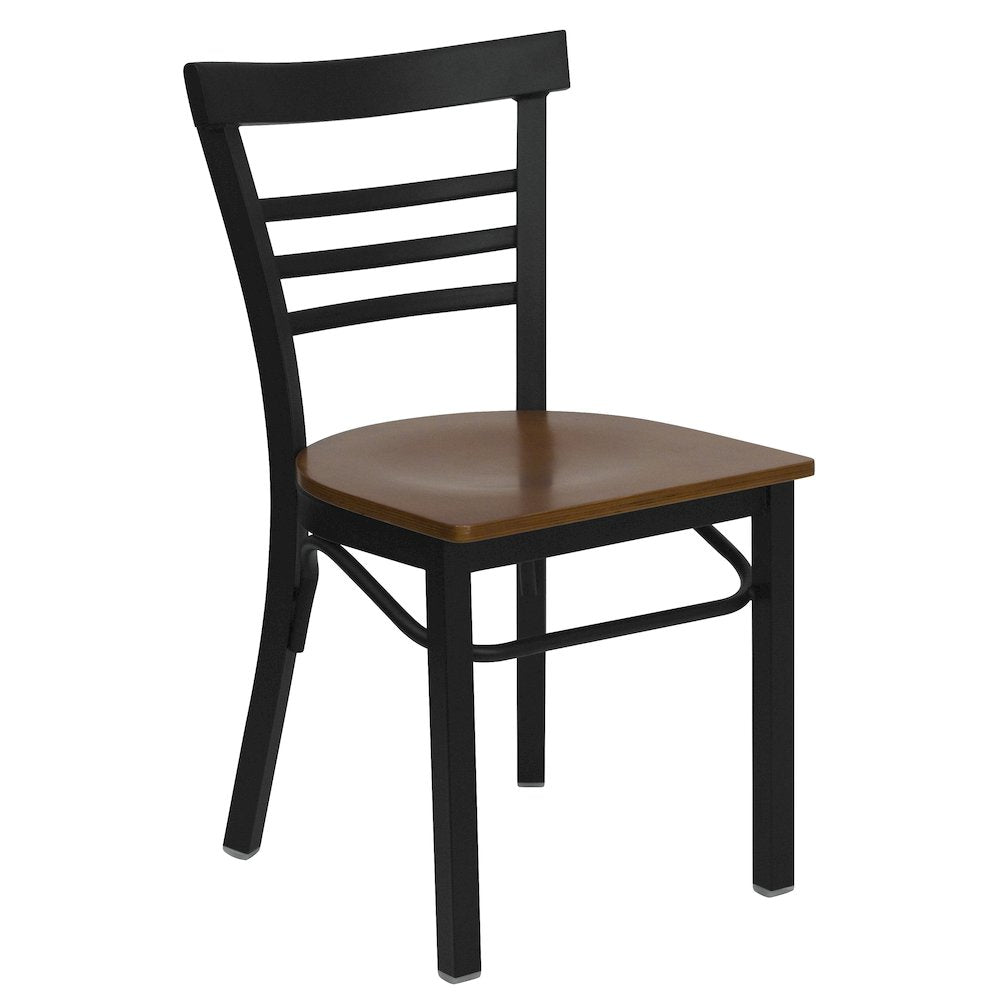 Black Three-Slat Ladder Back Metal Restaurant Chair - Cherry Wood Seat