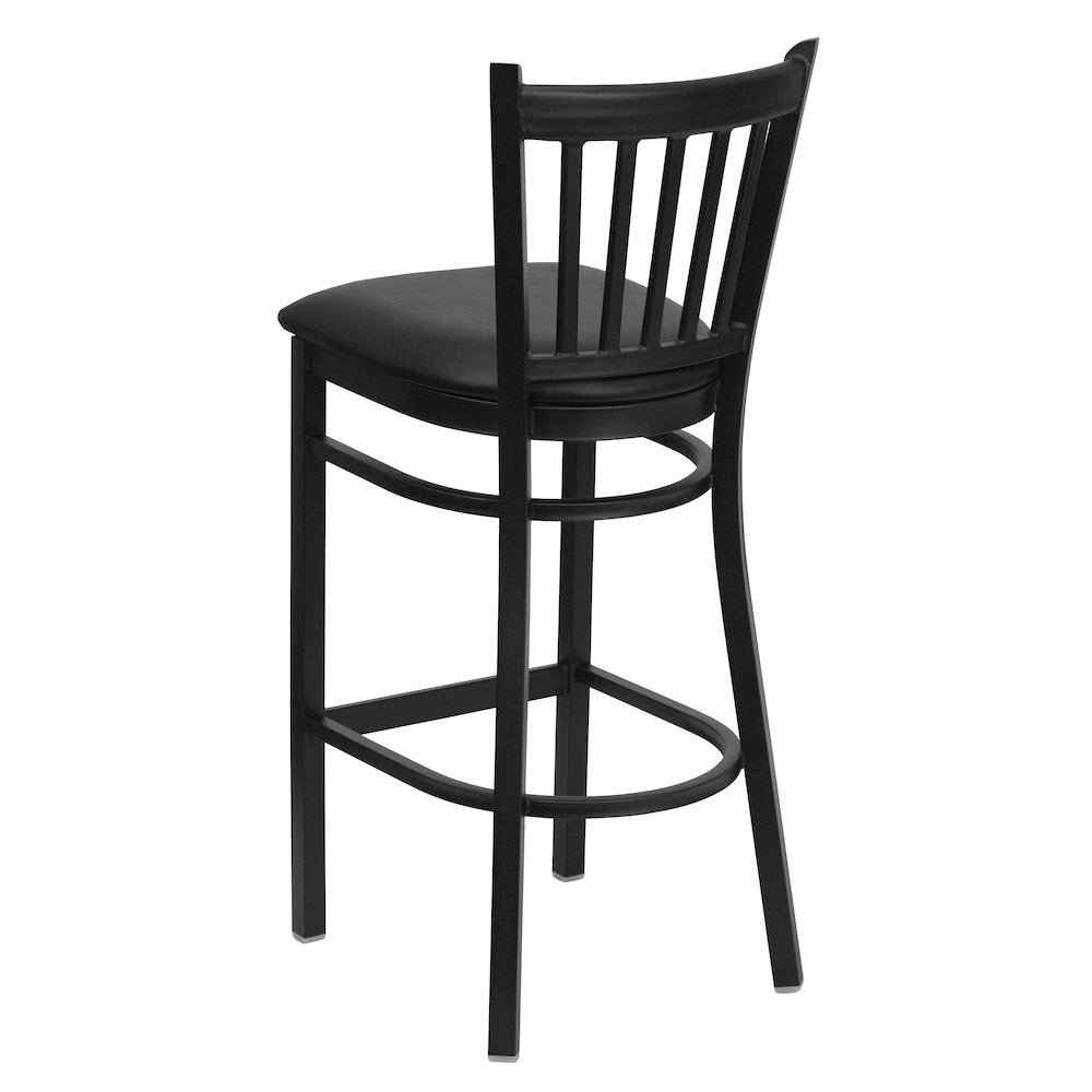 Black Vertical Back Metal Restaurant Barstool - Black Vinyl Seat