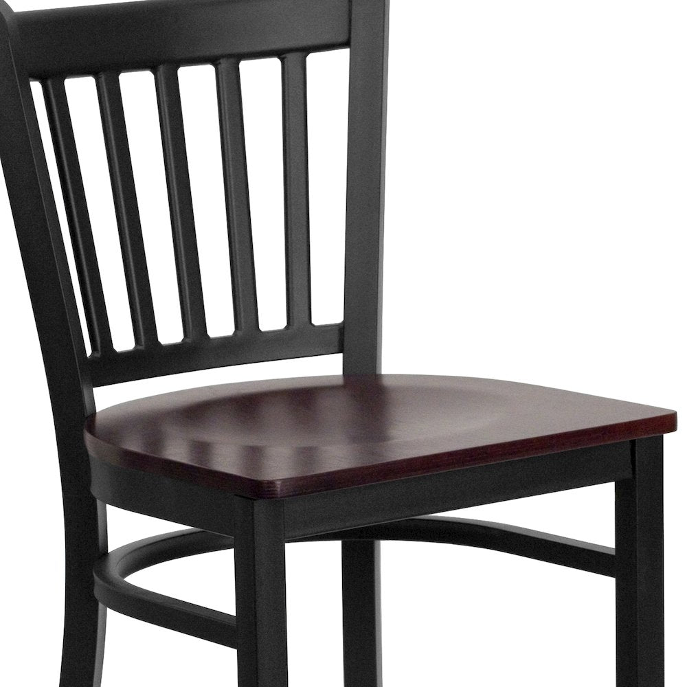 Black Vertical Back Metal Restaurant Barstool - Mahogany Wood Seat
