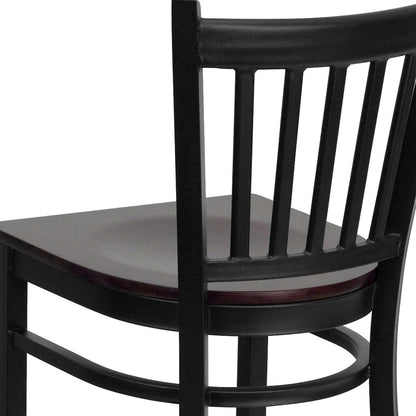 Black Vertical Back Metal Restaurant Barstool - Mahogany Wood Seat