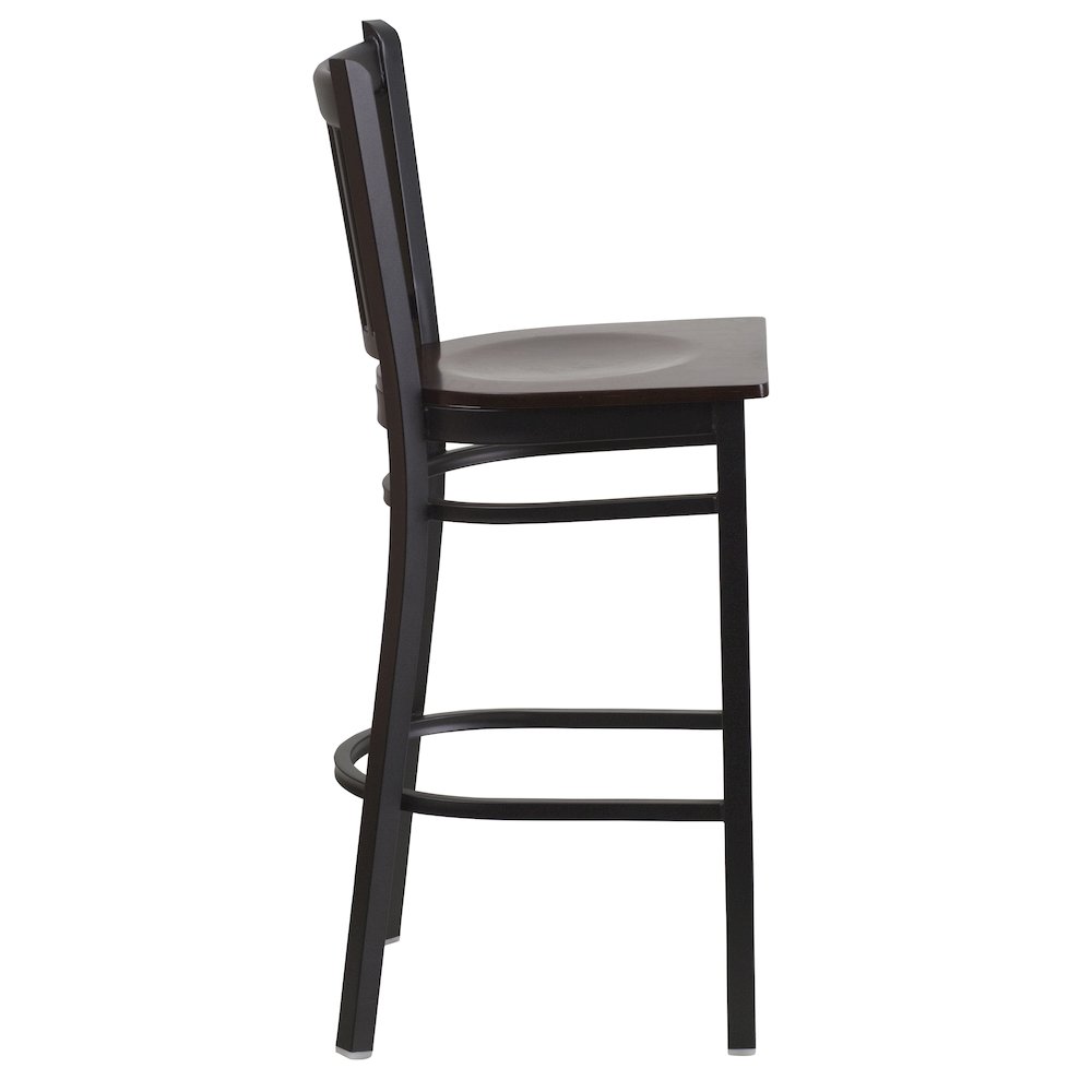 Black Vertical Back Metal Restaurant Barstool - Walnut Wood Seat