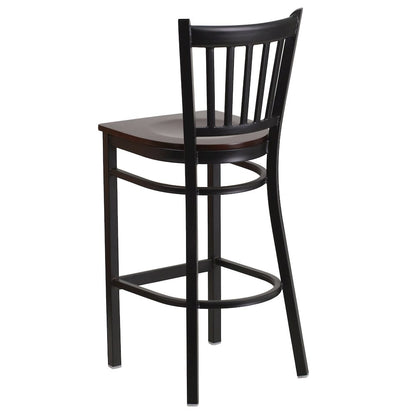 Black Vertical Back Metal Restaurant Barstool - Walnut Wood Seat