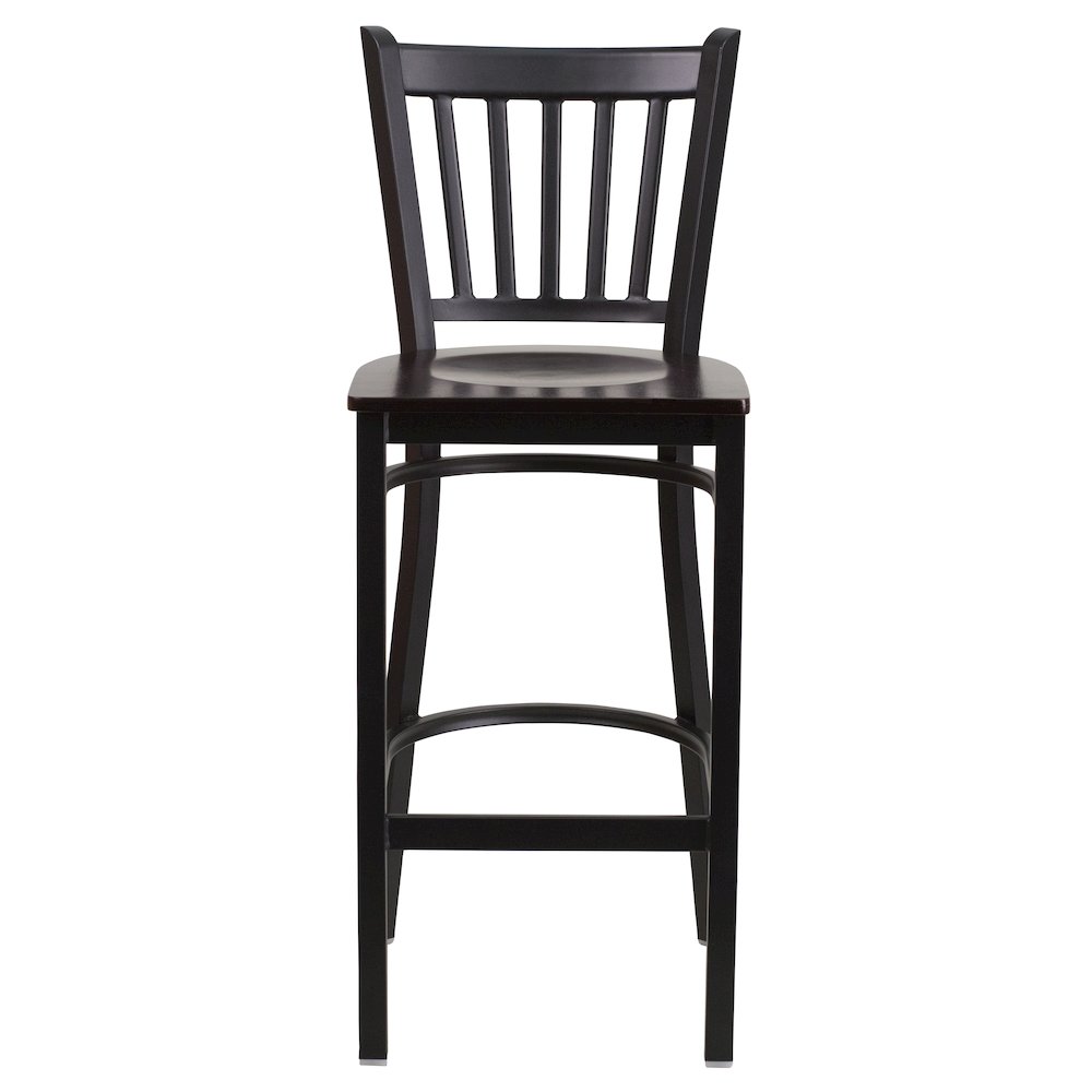 Black Vertical Back Metal Restaurant Barstool - Walnut Wood Seat