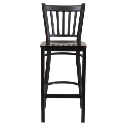 Black Vertical Back Metal Restaurant Barstool - Walnut Wood Seat
