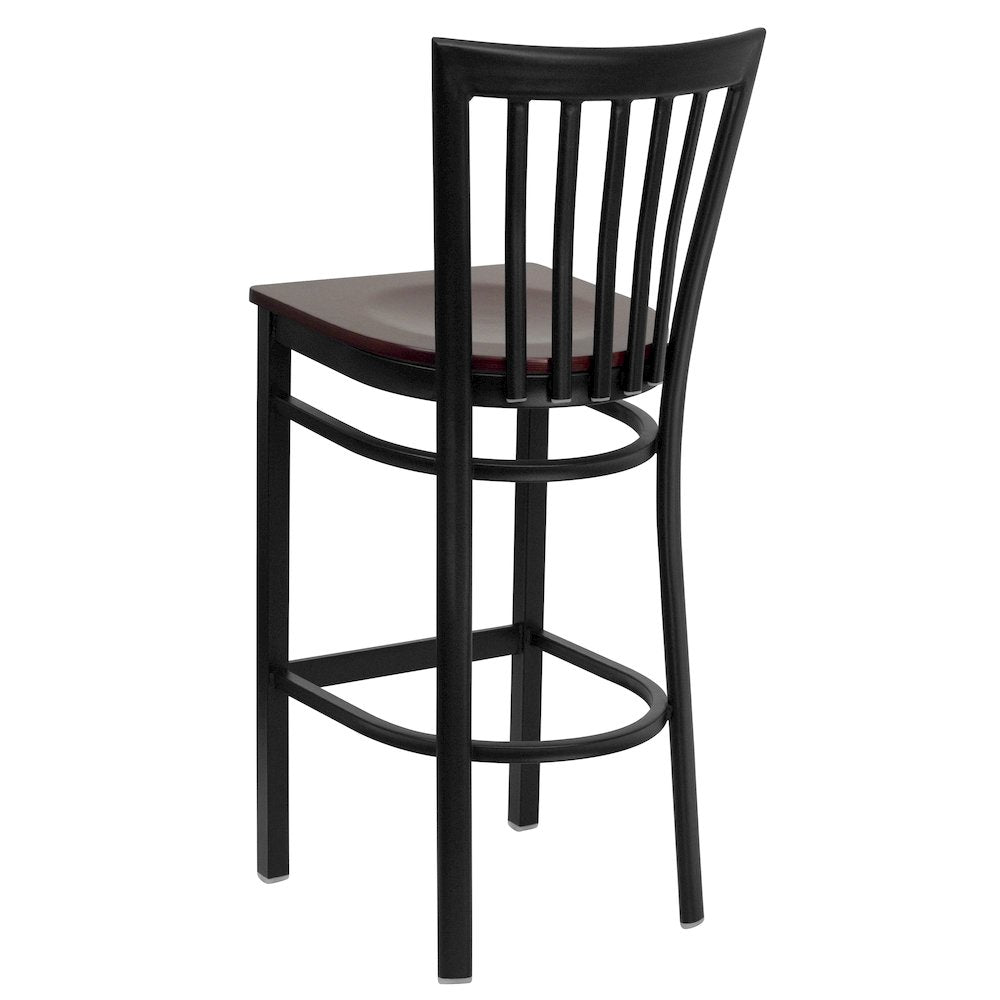 Black School House Back Metal Restaurant Barstool - Mahogany Wood Seat