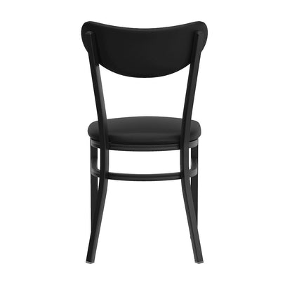 Dining Chair, Black Steel Frame, Black Vinyl Boomerang Back and Black Vinyl Seat