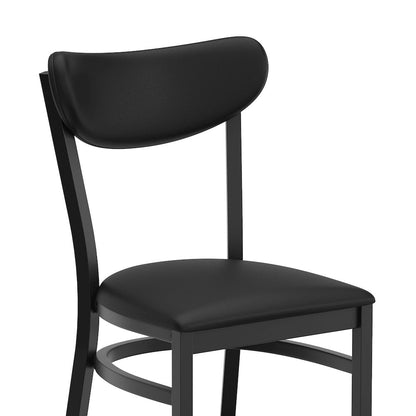 Dining Chair, Black Steel Frame, Black Vinyl Boomerang Back and Black Vinyl Seat