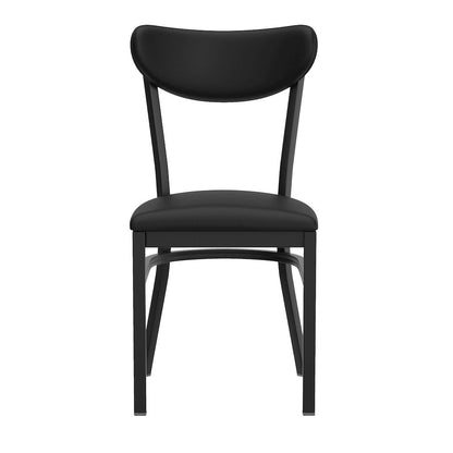Dining Chair, Black Steel Frame, Black Vinyl Boomerang Back and Black Vinyl Seat