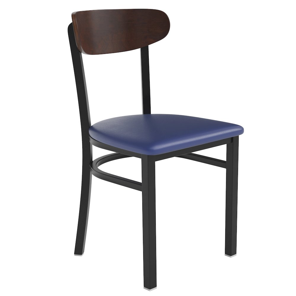 Dining Chair, Wooden Boomerang Back, and Blue Vinyl Seat