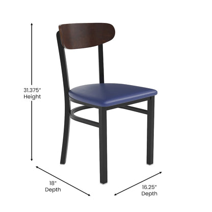 Dining Chair, Wooden Boomerang Back, and Blue Vinyl Seat