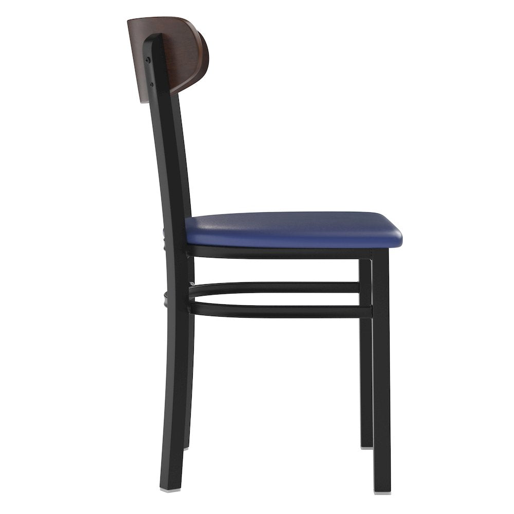 Dining Chair, Wooden Boomerang Back, and Blue Vinyl Seat