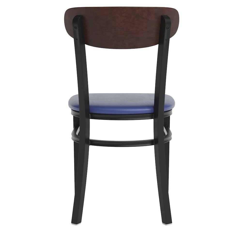 Dining Chair, Wooden Boomerang Back, and Blue Vinyl Seat