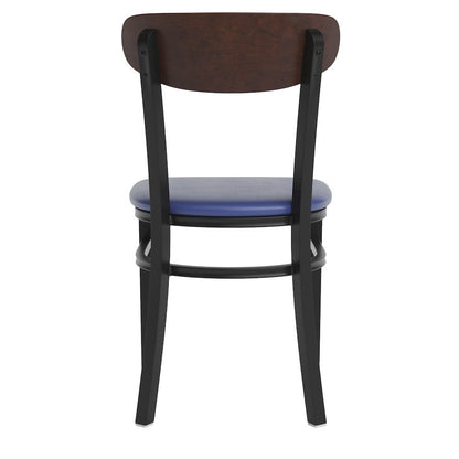 Dining Chair, Wooden Boomerang Back, and Blue Vinyl Seat