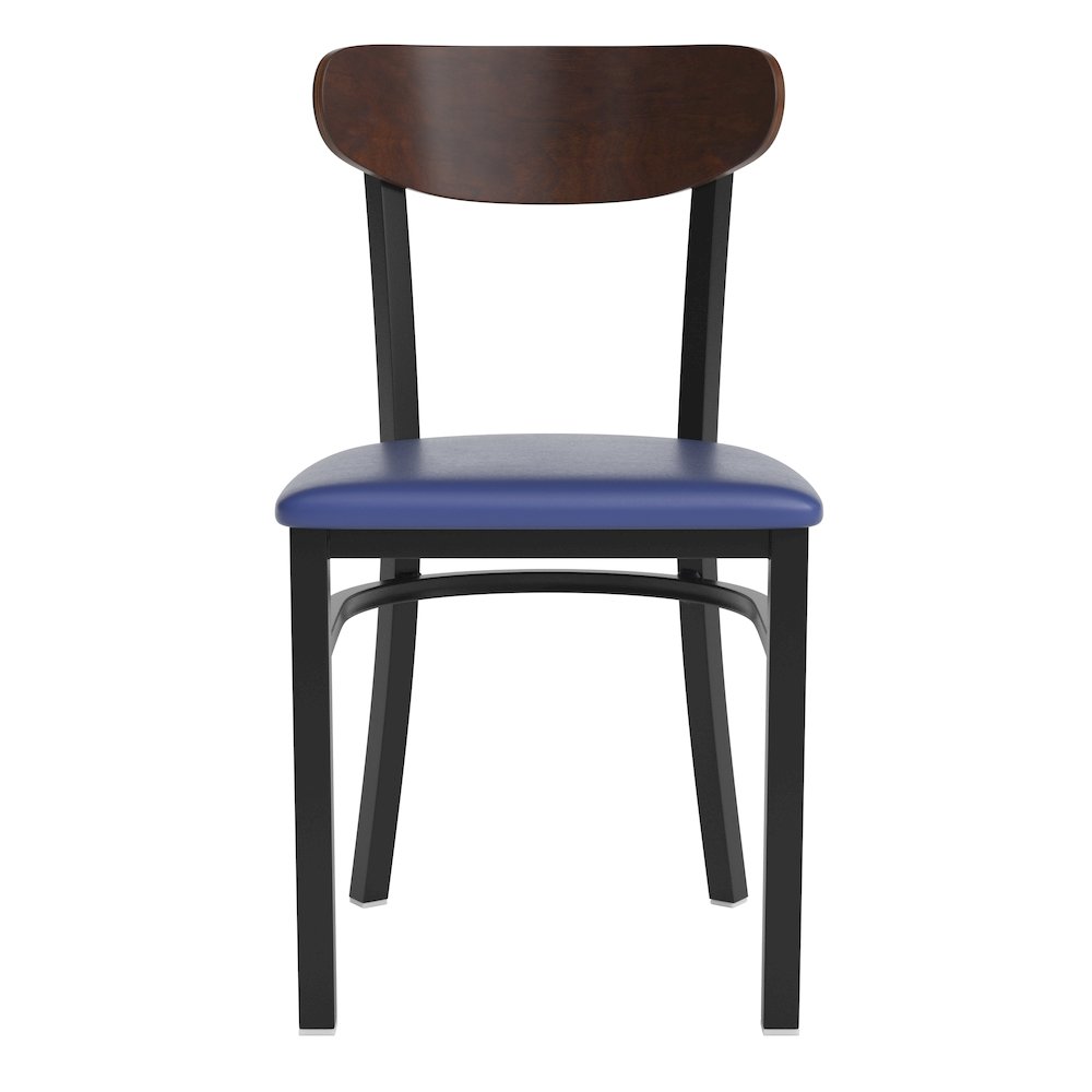 Dining Chair, Wooden Boomerang Back, and Blue Vinyl Seat