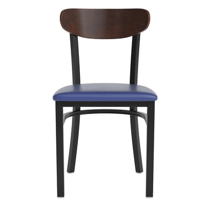 Dining Chair, Wooden Boomerang Back, and Blue Vinyl Seat
