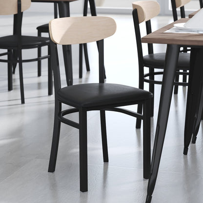 Commercial Dining Chair with Vinyl Upholstered Seat and Wood Boomerang Back