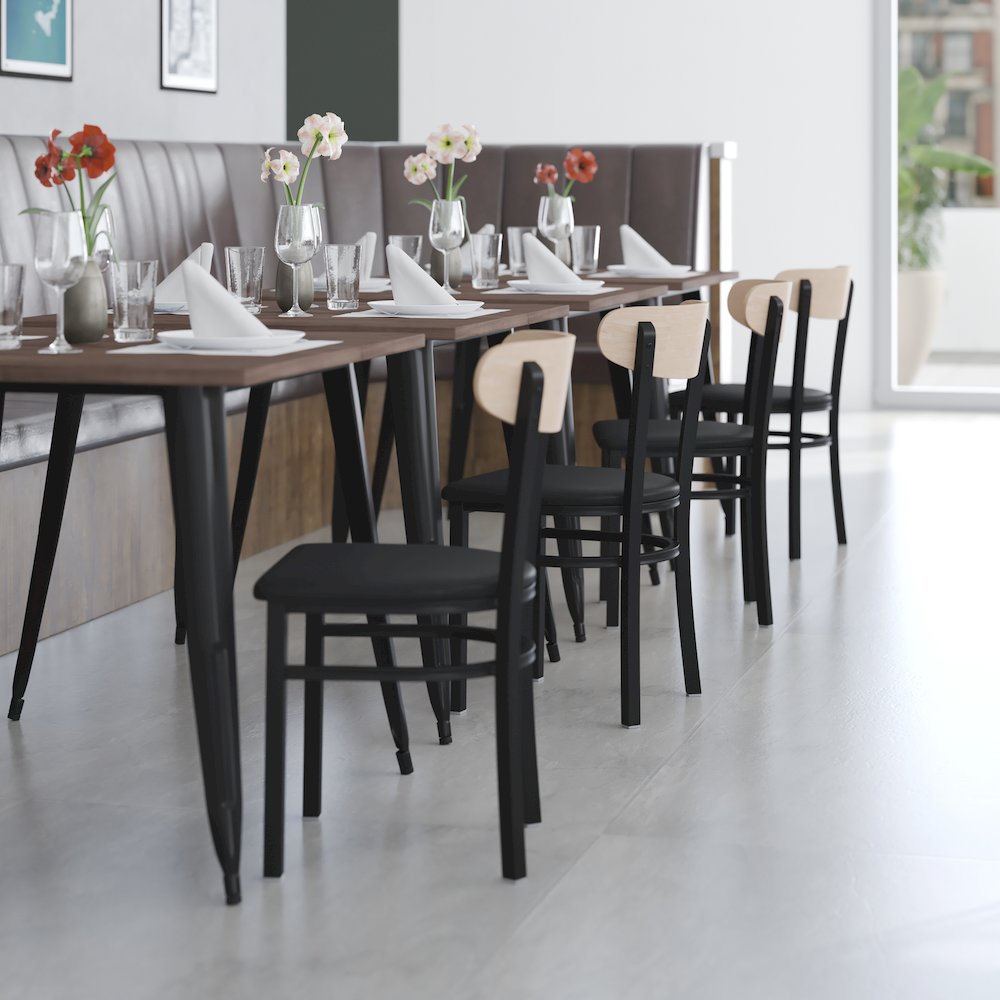 Commercial Dining Chair with Vinyl Upholstered Seat and Wood Boomerang Back