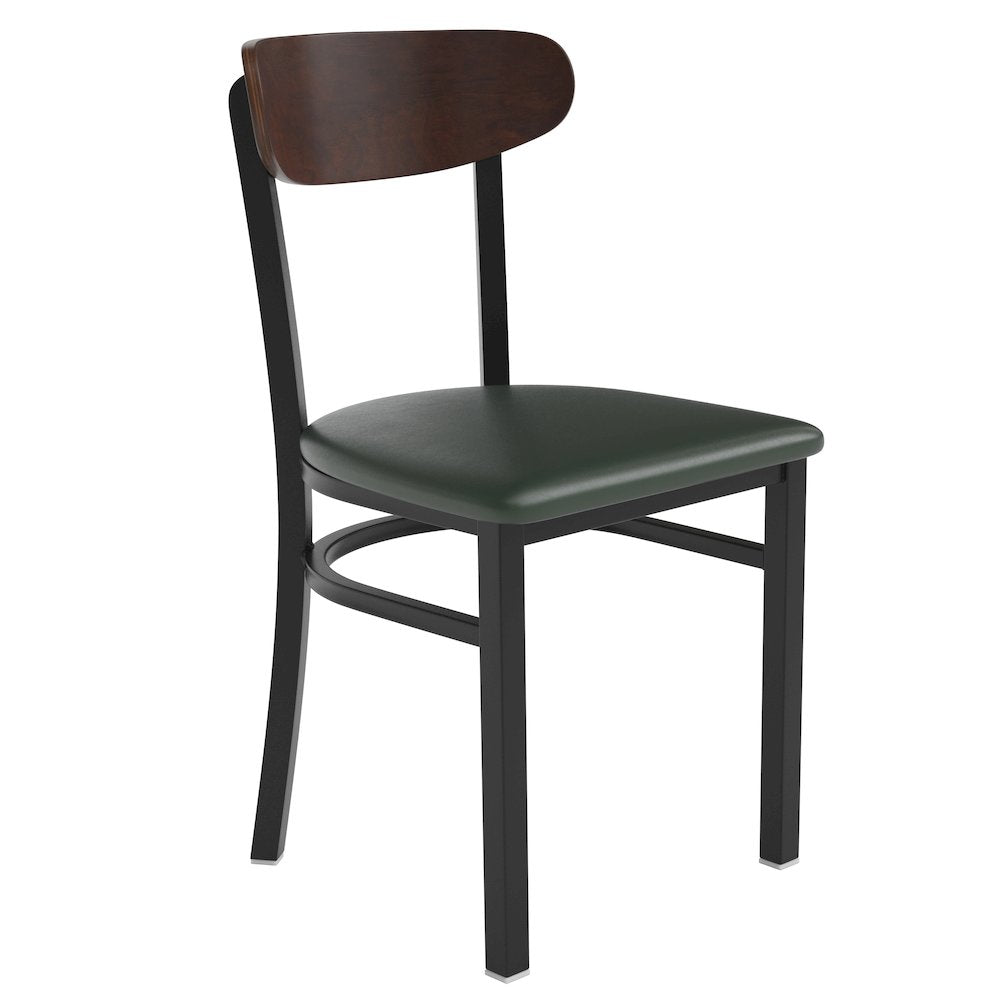 Dining Chair, Wooden Boomerang Back, and Green Vinyl Seat