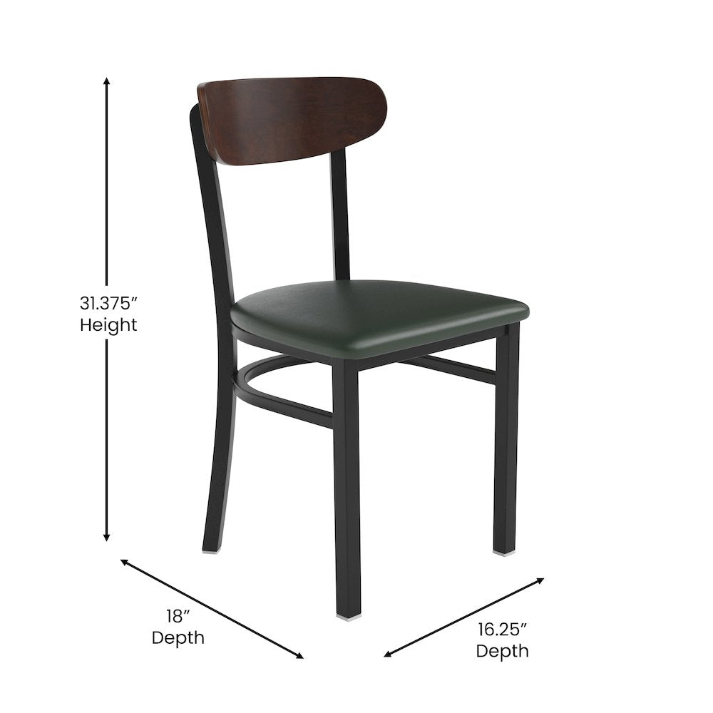 Dining Chair, Wooden Boomerang Back, and Green Vinyl Seat